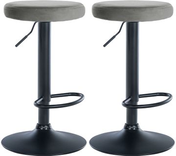 Lot De 2 Tabourets De Bar Avec Assise En Tissu Velours Gris Et Cadre Métal Noir Tdb10707