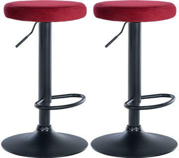 Lot De 2 Tabourets De Bar Avec Assise En Tissu Velours Rouge Et Cadre Métal Noir Tdb10709