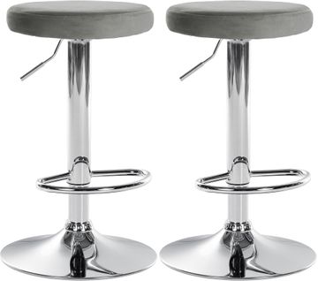 Lot De 2 Tabourets De Bar Avec Assise En Tissu Velours Gris Et Cadre Métal Chromé Tdb10715