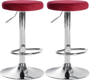Lot De 2 Tabourets De Bar Avec Assise En Tissu Velours Rouge Et Cadre Métal Chromé Tdb10717