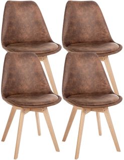 Lot De 4 Chaises De Salle à Manger Style Scandinave En Synthétique Marron Vieilli Cds10389