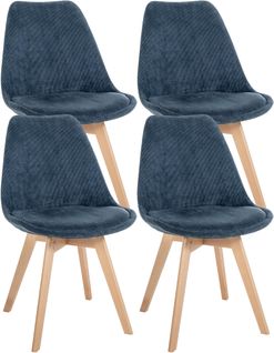 Lot De 4 Chaises De Salle à Manger Style Scandinave En Velours Côtelé Bleu Foncé Cds10391