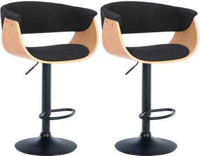 Lot De 2 Tabourets De Bar Chic Et Confortable En Bois Clair Tissu Et Métal Noir Tdb10720
