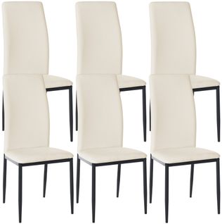 Lot De 6 Chaises De Salle à Manger Design Simple En Synthétique Crème Cadre En Métal Noir Cds10286