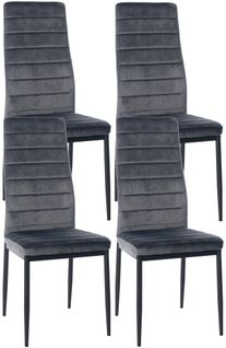 Lot De 4 Chaises De Salle à Manger Design Simple En Tissu Velours Avec Couture Gris Cadre En Métal