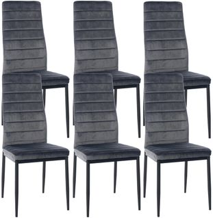 Lot De 6 Chaises De Salle à Manger Design Simple En Tissu Velours Gris Avec Couture Cadre En Métal