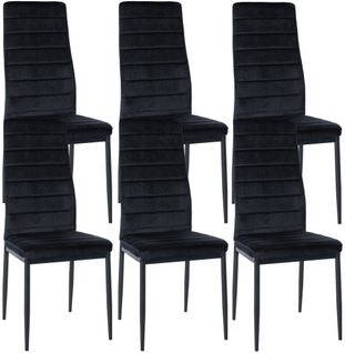 Lot De 6 Chaises De Salle à Manger Design Simple En Tissu Velours Noir Avec Couture Cadre En Métal