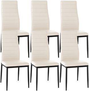 Lot De 6 Chaises De Salle à Manger Design Simple En Synthétique Crème Avec Couture Cadre En Métal