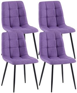 Lot De 4 Chaises De Salle à Manger En Tissu Violet Pieds Métal Noir Design Moderne Et Confortable