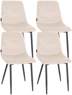 Lot De 4 Chaises De Salle à Manger En Tissu Velours Crème Pieds Métal Noir Couture Losange Cds1041