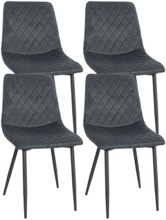 Lot De 4 Chaises De Salle à Manger En Tissu Velours Gris Foncé Pieds Métal Noir Couture Losange Cd