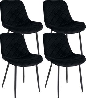 Lot De 4 Chaises De Salle à Manger En Tissu Velours Confortable Noir Pieds Métal Noir Couture Losa