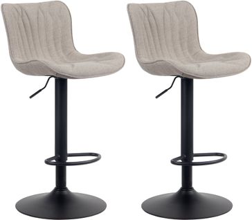 Lot De 2 Tabourets De Bar En Tissu Taupe Pieds En Métal Noir Hauteur Réglable Pivotant Tdb10722