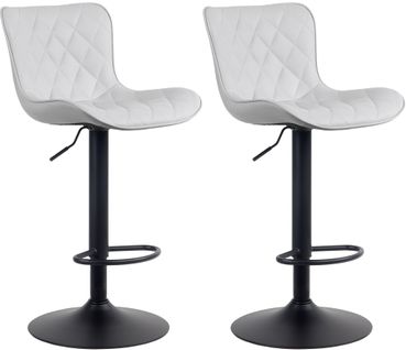 Lot De 2 Tabourets De Bar En Synthétique Blanc Pieds En Métal Noir Hauteur Réglable Pivotant Tdb10