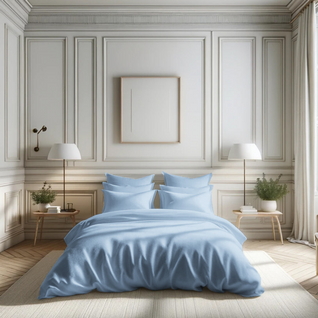 Drap plat percale de coton TERTIO® Bleu ciel - 180 X 290 cm