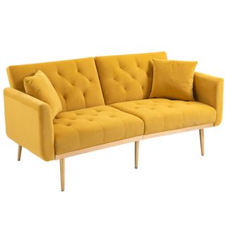 Canapé 2 Places Convertible Tissu Jaune