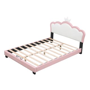 Lit Enfant Princesse Rembourrée 140x200cm Avec Cadres En Caillebotis Et Tête De Lit, Rose