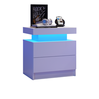 Table De Chevet De Nuit Moderne Avec Lumières LED Et 2 Tiroirs, Blanc