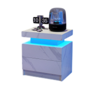 Table De Chevet De Nuit Effet Moderne Avec Lumières LED Et 2 Tiroirs, Blanc