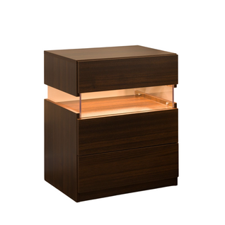 Table De Nuit Avec Lumière LED 3 Tiroirs Pour Chambre à Coucher, Table De Chevet Effet Noyer