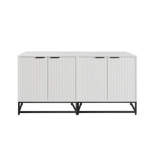 Buffet Pour Salon En Bois Avec 4 Portes, Armoire De Rangement Moderne 160x40x80cm, Blanc