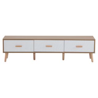 Meuble TV Vintage En Bois Avec Panneaux De Porte Blancs Texturés 150x35x39, Bois