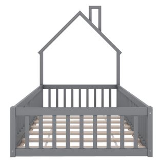 Lit Cabane Enfant En Bois De Pin 90x200, Avec Sommier à Lattes, Gris