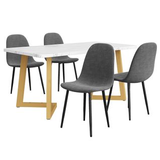 Ensemble De Table De Cuisine Moderne Et 4 Chaises En Lin, Gris