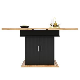 Table De Salle à Manger Extensible 140x70, Avec Étagères Et Compartiment De Rangement, Noir