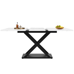 Table De Salle à Manger à Rallonge 120x80, Pieds En Fer Croisé Noir, Blanc