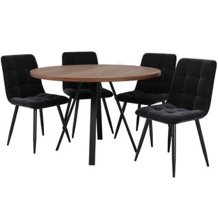 Table Ronde Avec Chaises En Velours Et Table En Noyer
