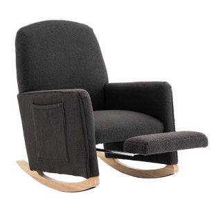 Fauteuil à Bascule En Fausse Fourrure Avec Tabouret Et Dossier Haut, Gris