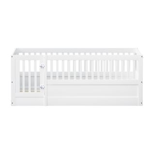 Lit Enfant En Bois 140x200, Avec Compartiments Et Portes, Blanc