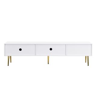 Meuble TV Moderne Et Élégant Avec Tiroirs Et Portes, Blanc