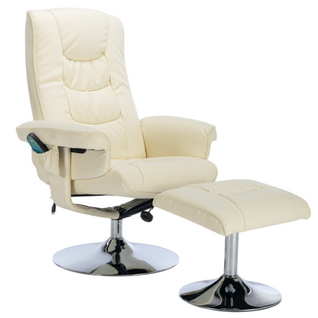 Fauteuil De Massage Avec Rembourrage En Pu Et Tabouret En Bois Plié Pour Le Salon, Beige