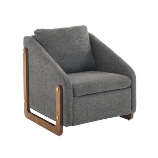 Fauteuil Pour Salon, Chaise Moderne Avec Accoudoir En Bois Et Coussin, Tissu De Chenille, Gris