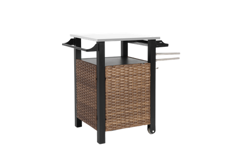 Desserte D’extérieure Roulant Avec Armoire De Rangement, Table En Acier Inoxydable, Marron