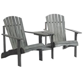 Fauteuil de jardin 2 places avec table en sapin naturel pour le jardin, gris