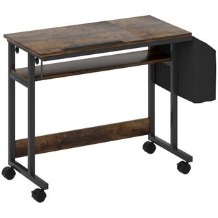 Bureau Réglable En Hauteur, 92x40cm, Avec Roues Et Plate-forme Basculante, En Acier, Bois
