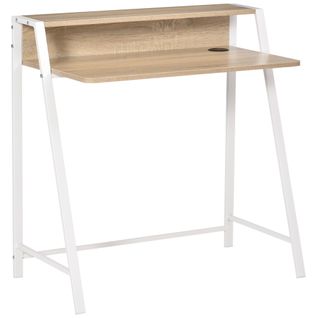 Bureau De Travail Moderne Avec Étagère E Cadre Métallique 84x45x85cm, Blanc