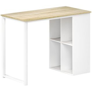 Bureau Moderne Pour Ordinateur Avec Cadre En Acier Et Étagères, 100x54x75cm, Blanc