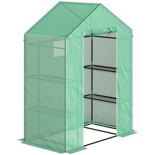 Serre Avec Porte à Rouleaux, Fenêtres Et Étagères, En Acier Résistant,  143x74x190cm, Vert