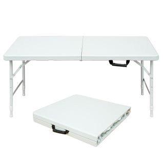 Table Pliante 125x61x74cm, Réglable En Hauteur,pour Les Pique-niques Et Les Fêtes, Blanc