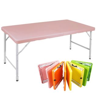 Table Pliante 125x61x74cm, Réglable En Hauteur,pour Les Pique-niques Et Les Fêtes, Rose