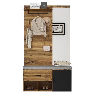 Meuble D’entrée ,extérieur En Bois, Avec Miroir, Banc à Chaussures Rembourré, Meuble à Chaussures