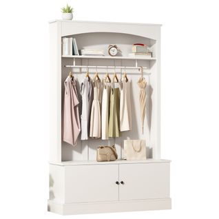 Meuble D’entrée Avec Banc à Chaussures, Séparateurs Réglables, Porte-manteau, Espace De Rangement