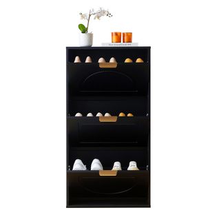 Meuble à Chaussures Étroit Avec 3 Abattants, 60 X 24 X 114 Cm, Noir