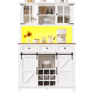 Buffet De Cuisine Avec Éclairage LED, Armoire De Cuisine Haute 105×38.4×180cm,blanc