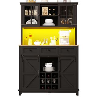 Buffet De Cuisine Avec Éclairage LED, Armoire De Cuisine Haute 105×38.4×180cm,noir