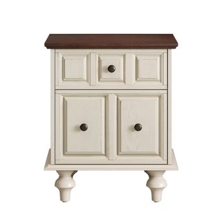 Table De Chevet Vintage 52x40x60.5cm, Avec 2 Tiroirs Et Pieds Romains, Bois Massif ,blanc